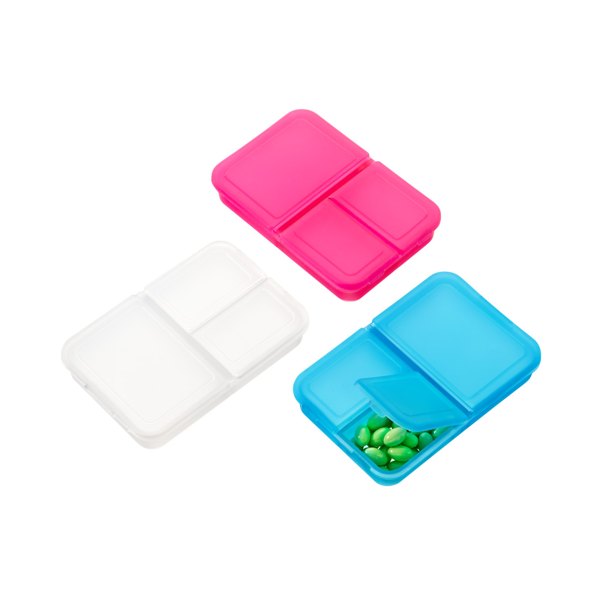 3-Section Rectangle Pill Box Assorted, 3-1/2 x 2-1/2 x 3/4 H | The Container Store